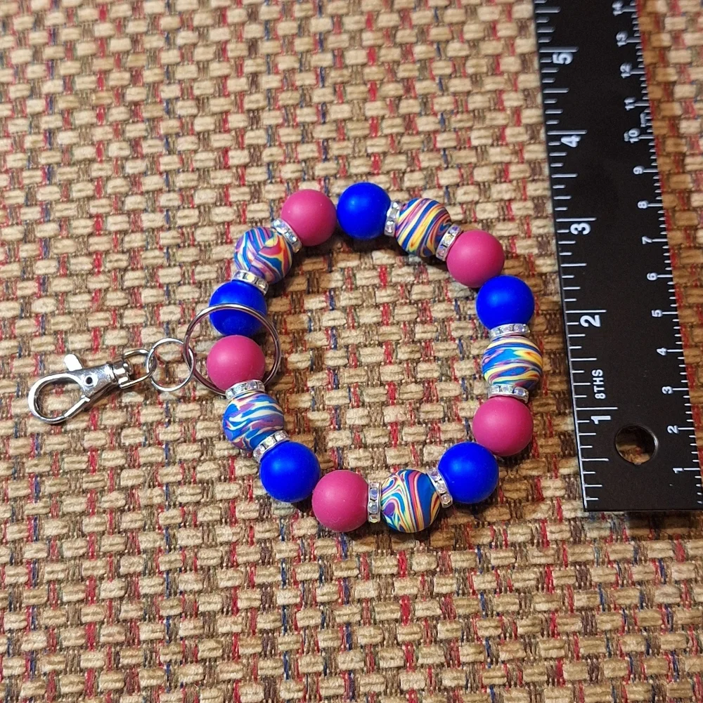Handcrafted Homemade Artisan Silicone Bead Keychain Bracelet Wristlet